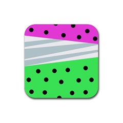 Dots And Lines, Mixed Shapes Pattern, Colorful Abstract Design Rubber Coaster (square)  by Casemiro