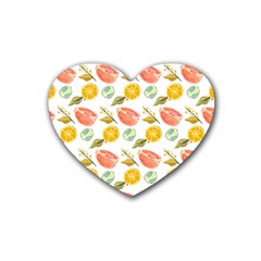 Citrus Gouache Pattern Rubber Coaster (heart)  by EvgeniaEsenina