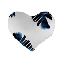 Blue Banana Leaves Standard 16  Premium Flano Heart Shape Cushions by goljakoff
