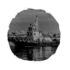 Tugboat At Port, Montevideo, Uruguay Standard 15  Premium Flano Round Cushions by dflcprintsclothing