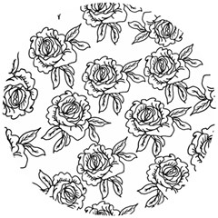 Line Art Black And White Rose Wooden Puzzle Round