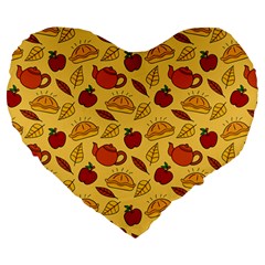 Apple Pie Pattern Large 19  Premium Flano Heart Shape Cushions by designsbymallika