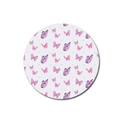 Pink Purple Butterfly Rubber Coaster (round)  by designsbymallika