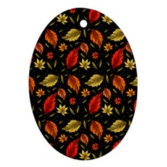 Golden Orange Leaves Oval Ornament (two Sides) by designsbymallika