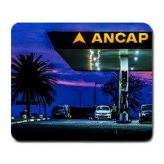Night Scene Gas Station Building, Montevideo, Uruguay Large Mousepads by dflcprintsclothing