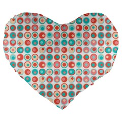 Aqua Coral Circles Large 19  Premium Flano Heart Shape Cushions by CuteKingdom