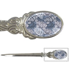 Art Deco Blue And Grey Lotus Flower Leaves Floral Japanese Hand Drawn Lily Letter Opener by DigitalArsiart