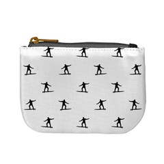 Black And White Surfing Motif Graphic Print Pattern Mini Coin Purse by dflcprintsclothing