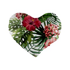Monstera Flowers Standard 16  Premium Flano Heart Shape Cushions by goljakoff