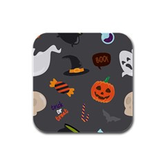 Halloween Themed Seamless Repeat Pattern Rubber Square Coaster (4 Pack)  by KentuckyClothing