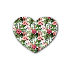 Monstera Flowers Pattern Rubber Coaster (heart)  by goljakoff