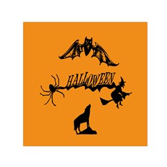 Happy Halloween Scary Funny Spooky Logo Witch On Broom Broomstick Spider Wolf Bat Black 8888 Black A Small Satin Scarf (square) by HalloweenParty