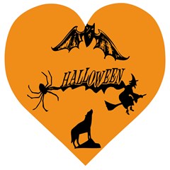 Happy Halloween Scary Funny Spooky Logo Witch On Broom Broomstick Spider Wolf Bat Black 8888 Black A Wooden Puzzle Heart by HalloweenParty