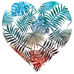 Blue Tropical Leaves Wooden Puzzle Heart by goljakoff