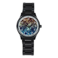 Tropical Leaves Stainless Steel Round Watch by goljakoff