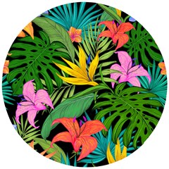 Tropical Greens Leaves Wooden Puzzle Round