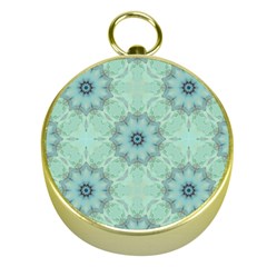 Mint Floral Pattern Gold Compasses by Dazzleway