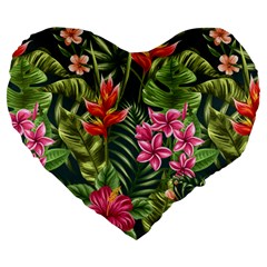 Tropical Flowers Large 19  Premium Flano Heart Shape Cushions by goljakoff