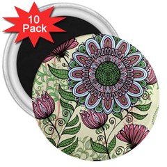 Flower Mandala 3  Magnets (10 Pack)  by goljakoff