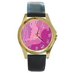 Online Woman Beauty Purple Round Gold Metal Watch by Mariart