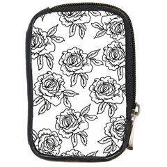 Line Art Black And White Rose Compact Camera Leather Case by MintanArt