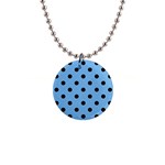 Large Black Polka Dots On Aero Blue - 1  Button Necklace