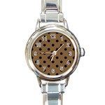 Large Black Polka Dots On Coyote Brown - Round Italian Charm Watch