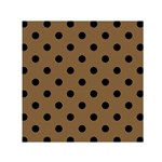 Large Black Polka Dots On Coyote Brown - Small Satin Scarf (Square)
