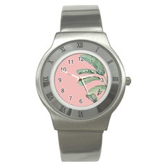 Palm Leaf On Pink Stainless Steel Watch by goljakoff