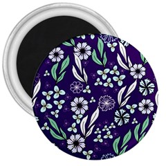 Floral Blue Pattern 3  Magnets