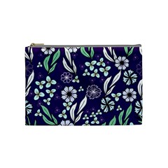 Floral Blue Pattern  Cosmetic Bag (medium) by MintanArt