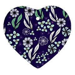 Floral Blue Pattern  Ornament (heart) by MintanArt