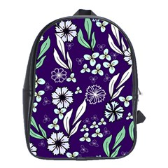 Floral Blue Pattern  School Bag (xl) by MintanArt