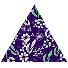 Floral Blue Pattern  Wooden Puzzle Triangle by MintanArt
