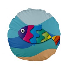 Illustrations Fish Sea Summer Colorful Rainbow Standard 15  Premium Flano Round Cushions