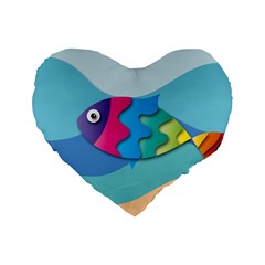Illustrations Fish Sea Summer Colorful Rainbow Standard 16  Premium Flano Heart Shape Cushions