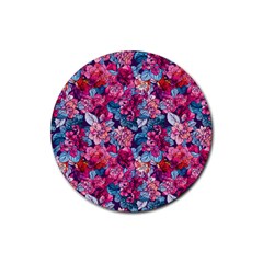 Pink Blue Flowers Rubber Coaster (round)  by designsbymallika