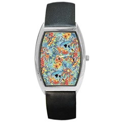 Butterfly And Flowers Barrel Style Metal Watch by goljakoff