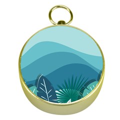 Illustration Of Palm Leaves Waves Mountain Hills Gold Compasses