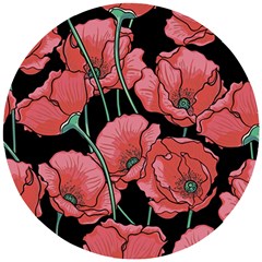 Red Flowers Wooden Puzzle Round by goljakoff