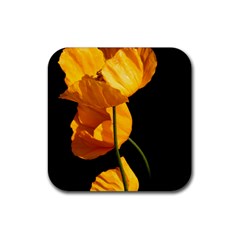 Yellow Poppies Rubber Coaster (square)  by Audy