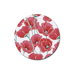 Red Poppy Flowers Rubber Coaster (round)  by goljakoff