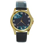 Flower Illustrations Leaves Round Gold Metal Watch