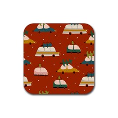 Cute Merry Christmas And Happy New Seamless Pattern With Cars Carrying Christmas Trees Rubber Coaster (square)  by EvgeniiaBychkova