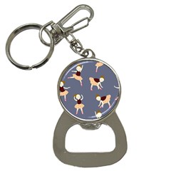 Cute  Pattern With  Dancing Ballerinas On The Blue Background Bottle Opener Key Chain by EvgeniiaBychkova