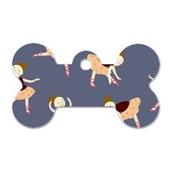 Cute  Pattern With  Dancing Ballerinas On The Blue Background Dog Tag Bone (two Sides) by EvgeniiaBychkova