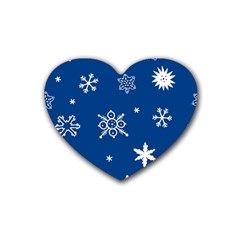 Christmas Seamless Pattern With White Snowflakes On The Blue Background Heart Coaster (4 Pack)  by EvgeniiaBychkova