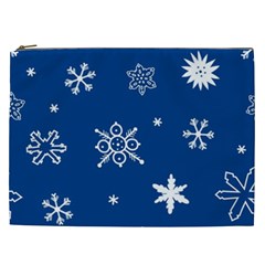 Christmas Seamless Pattern With White Snowflakes On The Blue Background Cosmetic Bag (xxl) by EvgeniiaBychkova