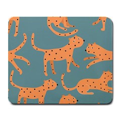 Vector Seamless Pattern With Cute Orange And  Cheetahs On The Blue Background  Tropical Animals Large Mousepads by EvgeniiaBychkova