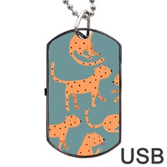 Vector Seamless Pattern With Cute Orange And  Cheetahs On The Blue Background  Tropical Animals Dog Tag Usb Flash (one Side) by EvgeniiaBychkova